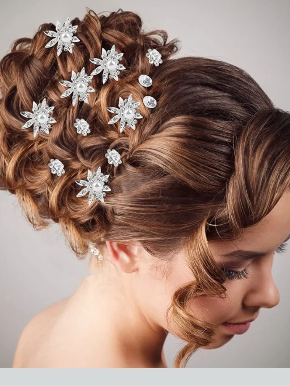 40 PCS Rhinestone Hair Pins - Silver Floral Accents